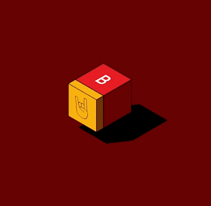 Isometric cube with a B logo and hand gesture icon