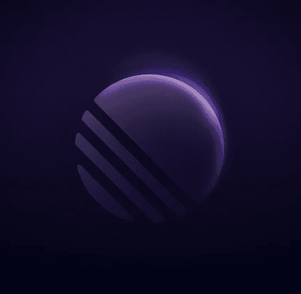 Purple sphere with diagonal bands on a dark background